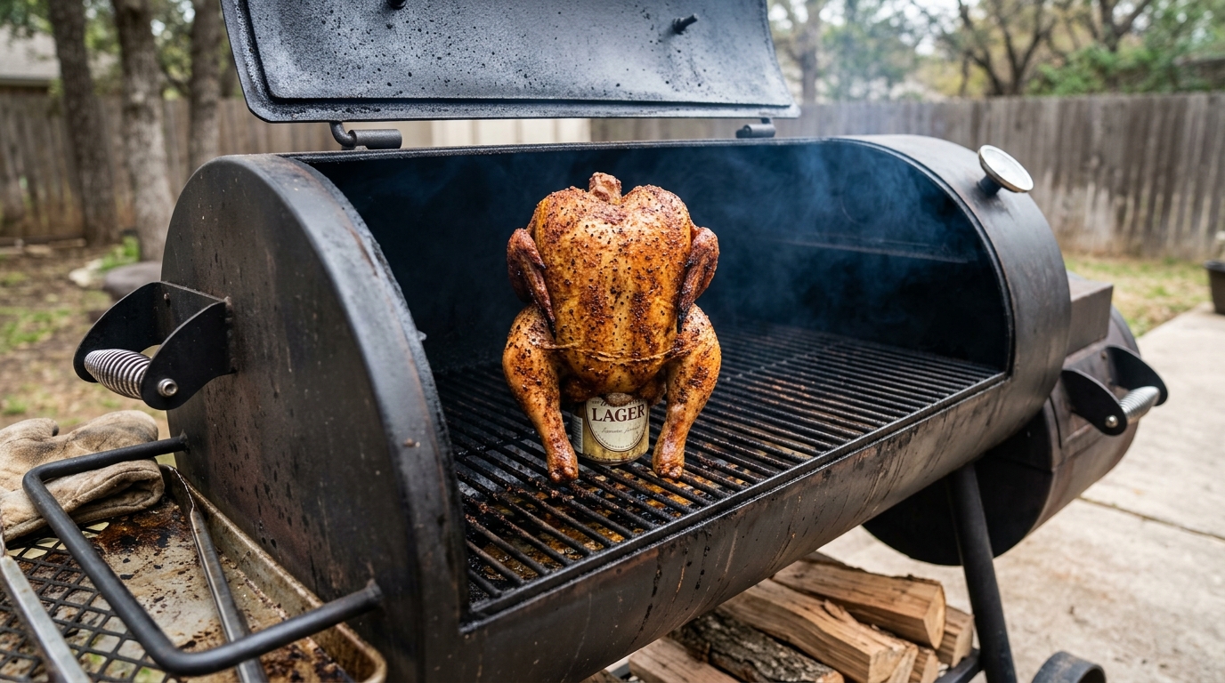 Beer Can Chicken on a Texas Smoker